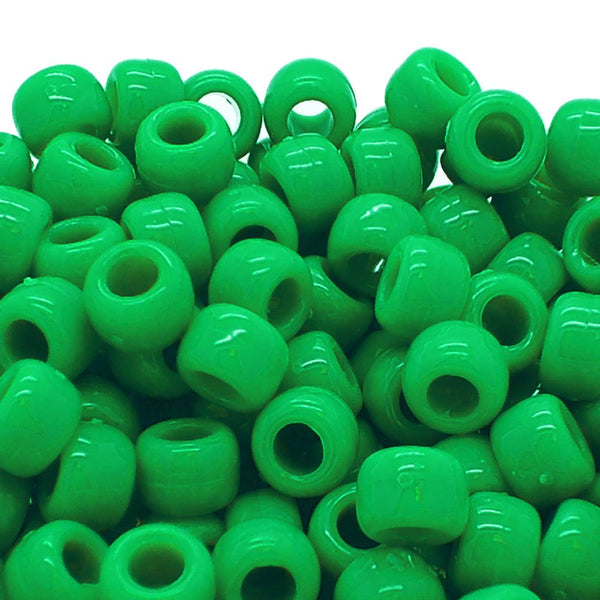 Pony Beads Plastic Barrel 6x8mm, opaque green