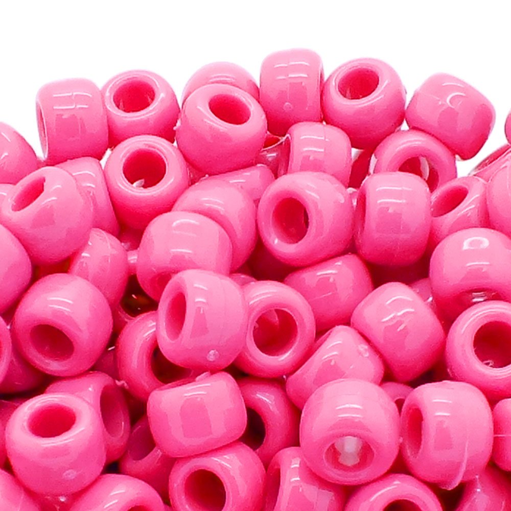 Pony Beads Plastic Barrel 6x8mm, opaque pink
