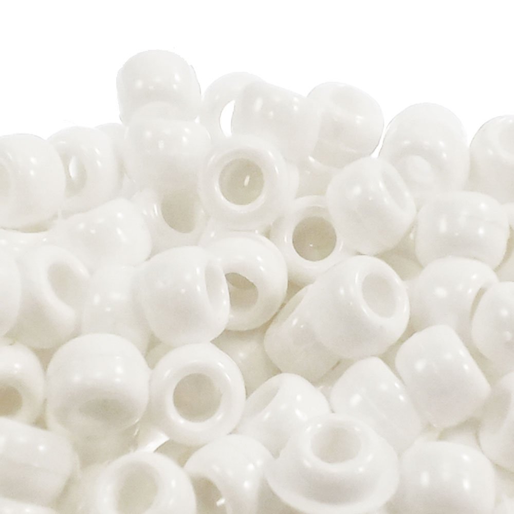 Pony Beads Plastic Barrel 6x8mm, opaque white