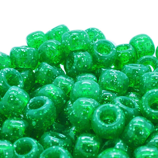 Pony Beads Plastic Barrel 6x8mm, glitter green