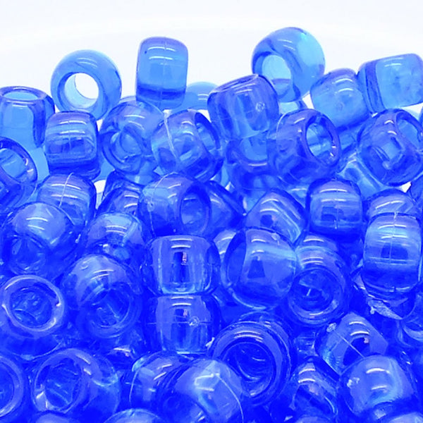 Pony Beads Plastic Barrel 6x8mm, transparent royal blue
