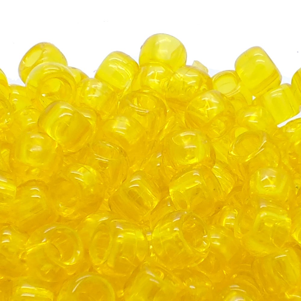 Pony Beads Plastic Barrel 6x8mm, transparent yellow