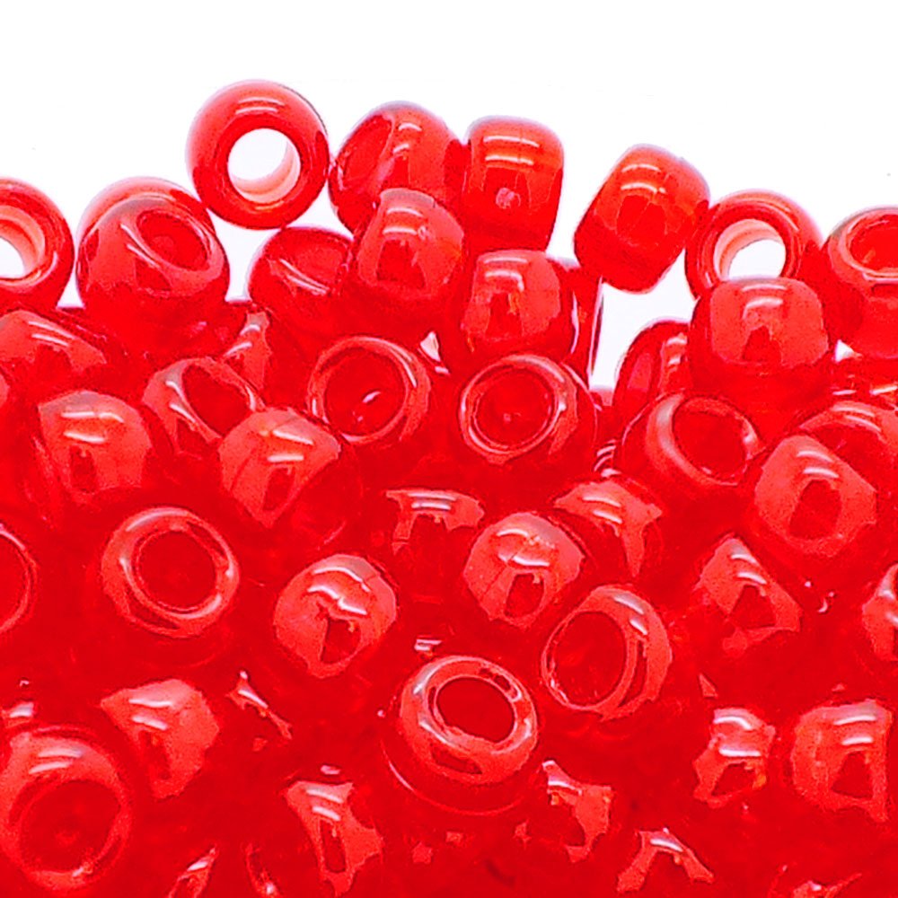 Pony Beads Plastic Barrel 6x8mm, transparent red