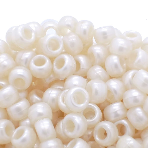 Pony Beads Plastic Barrel 6x8mm, pearl cream