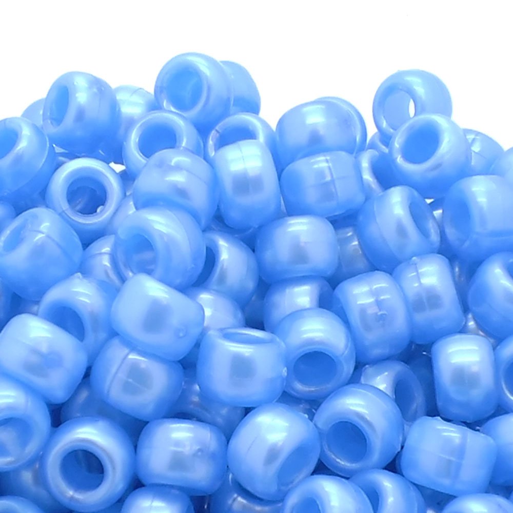 Pony Beads Plastic Barrel 6x8mm, pearl blue