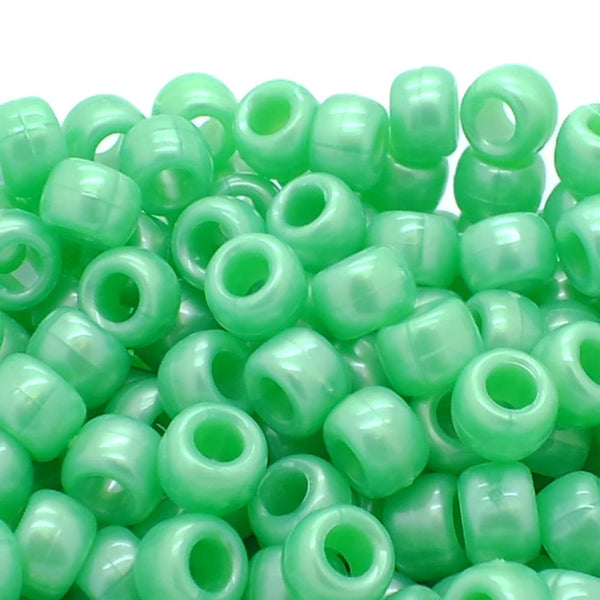 Pony Beads Plastic Barrel 6x8mm, pearl green