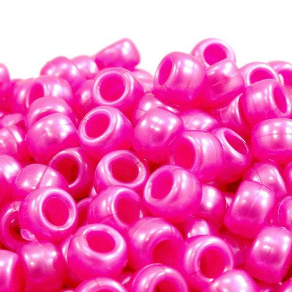 Pony Beads Plastic Barrel 6x8mm, pearl pink