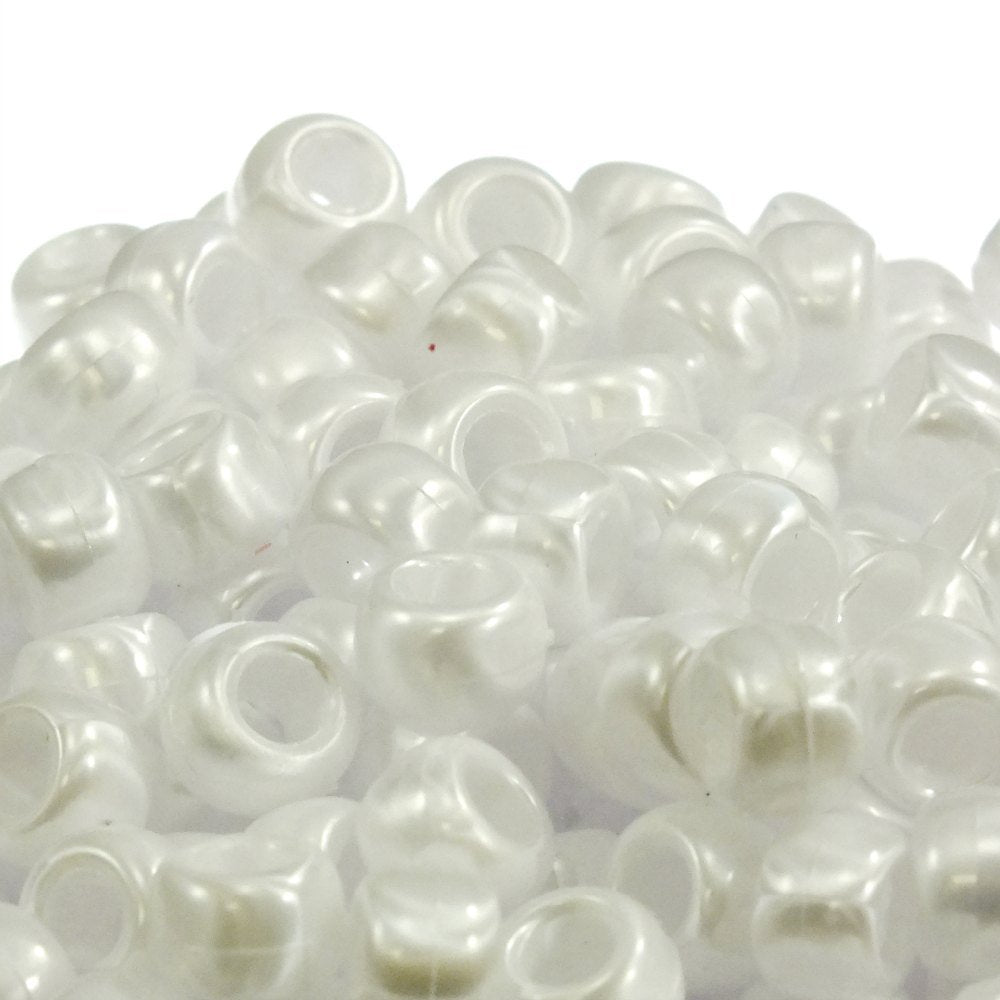 Pony Beads Plastic Barrel 6x8mm, pearl white
