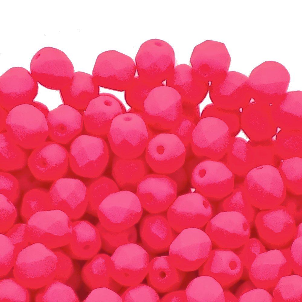 6mm Czech Faceted Round Glass Bead, neon pink