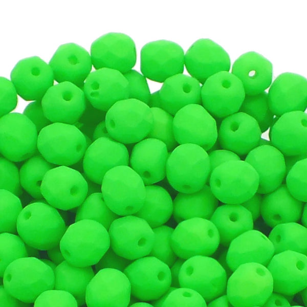 6mm Czech Faceted Round Glass Bead, neon green