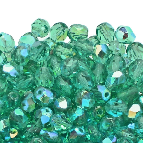 6mm Czech Faceted Round Glass Bead, teal AB