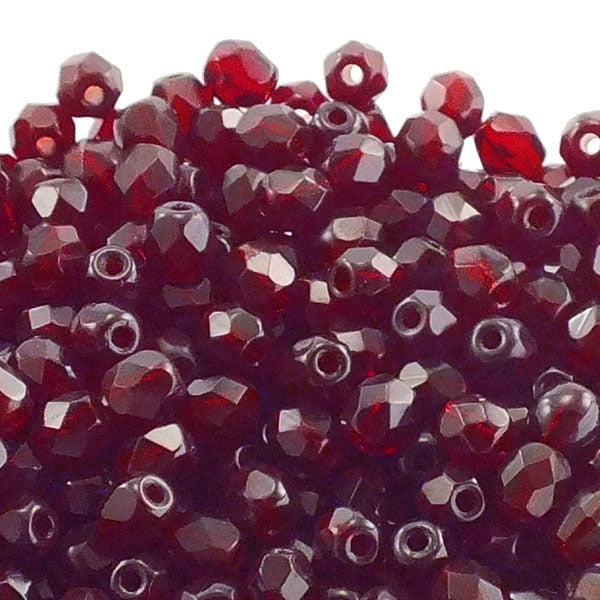 4mm Czech Faceted Round Glass Bead, ruby