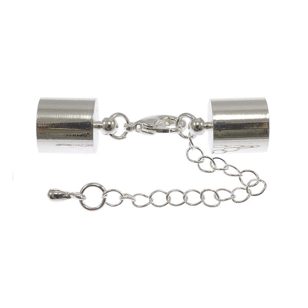 Cord End With Clasp & Extension Chain, Hole Size 4.5mm, silver-plated