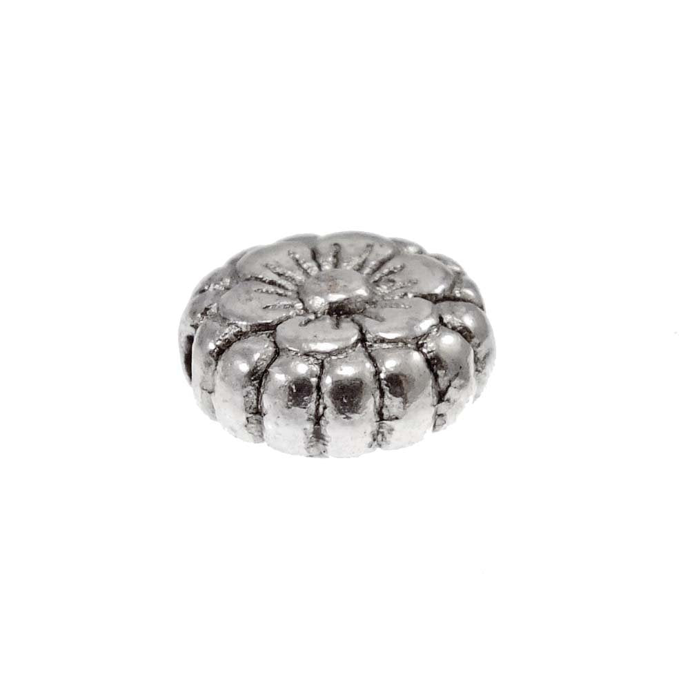Tibetan Style Beads Flower Patterned Disc 7x3mm, antique-silver-plated