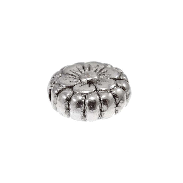 Tibetan Style Beads Flower Patterned Disc 7x3mm, antique-silver-plated