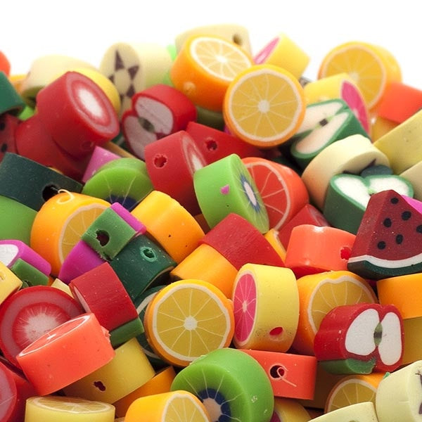 Polymer Clay Beads 10mm, fruit mix