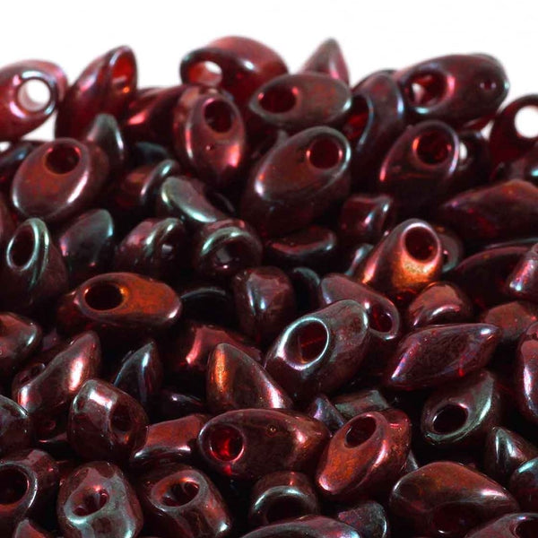 Miyuki 4x7mm Long Magatama Seed Beads, cranberry gold lustre