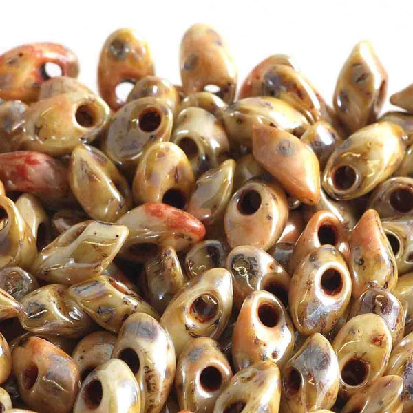 Miyuki 4x7mm Long Magatama Seed Beads, picasso canary yellow lustre