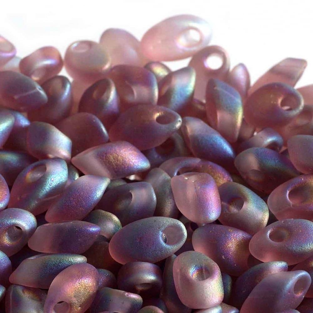 Miyuki 4x7mm Long Magatama Seed Beads, matte trans smoky amethyst AB