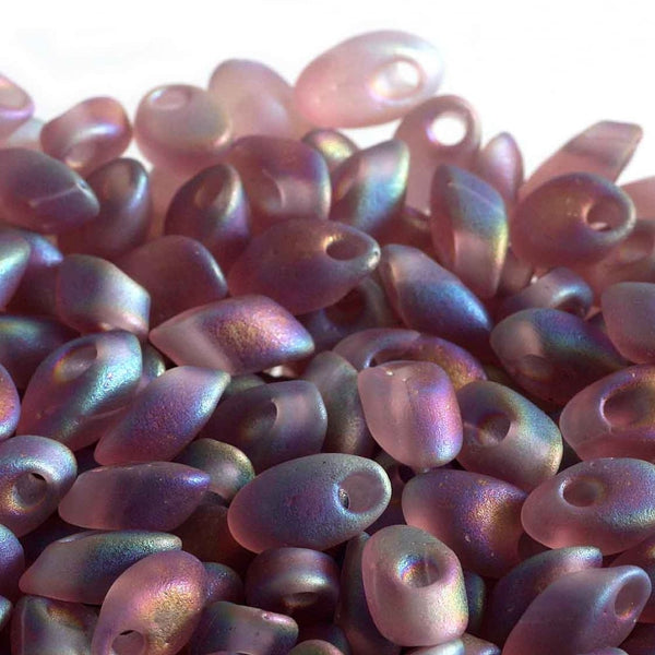 Miyuki 4x7mm Long Magatama Seed Beads, matte trans smoky amethyst AB