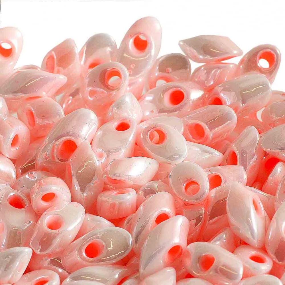 Miyuki 4x7mm Long Magatama Seed Beads, white/pink lined
