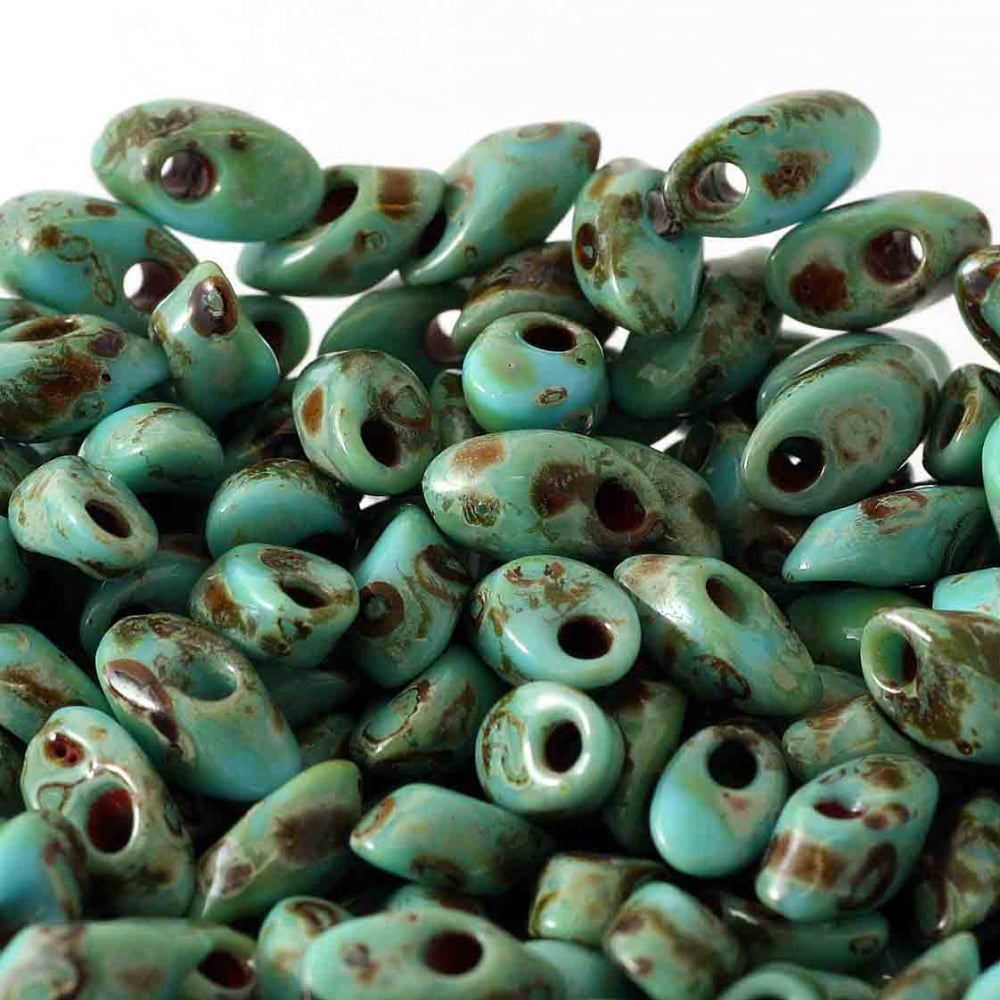 Miyuki 4x7mm Long Magatama Seed Beads, picasso opaque seafoam green
