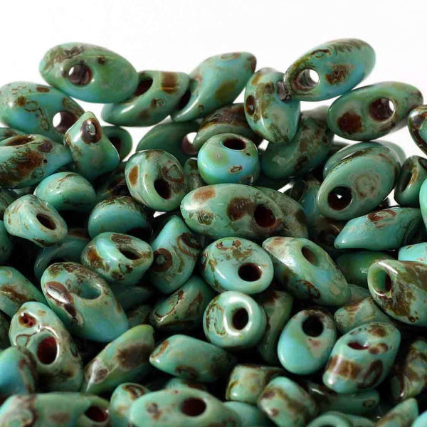 Miyuki 4x7mm Long Magatama Seed Beads, picasso opaque seafoam green