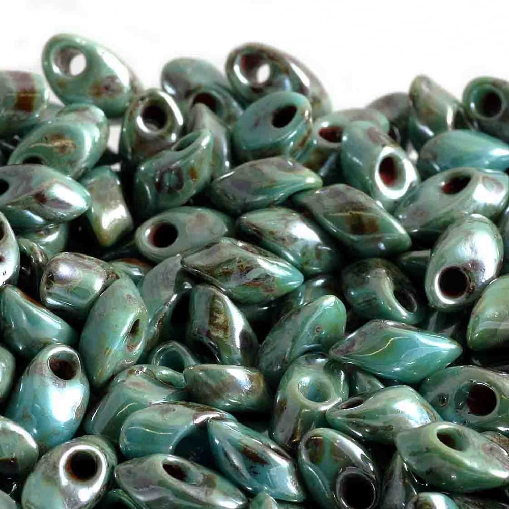 Miyuki 4x7mm Long Magatama Seed Beads, picasso sea foam lustre