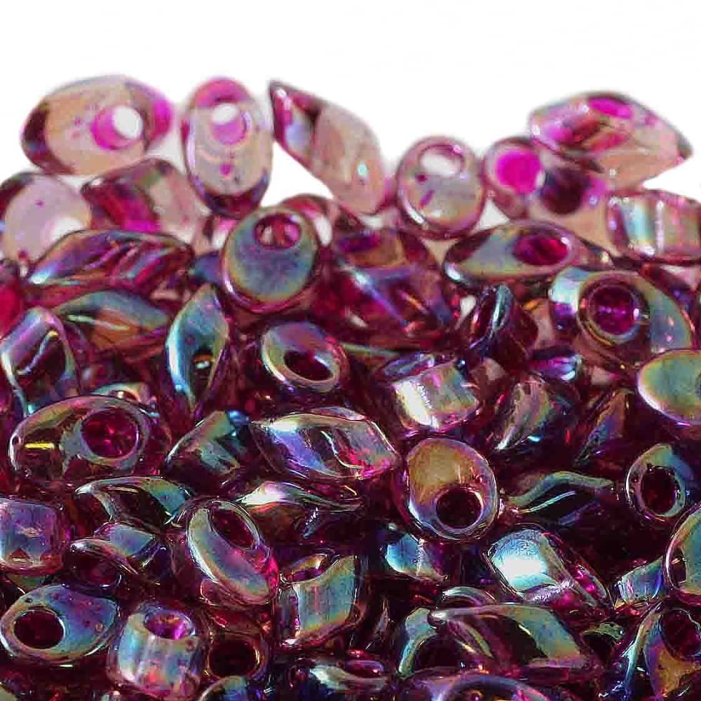 Miyuki 4x7mm Long Magatama Seed Beads, fuchsia lined smoky amethyst