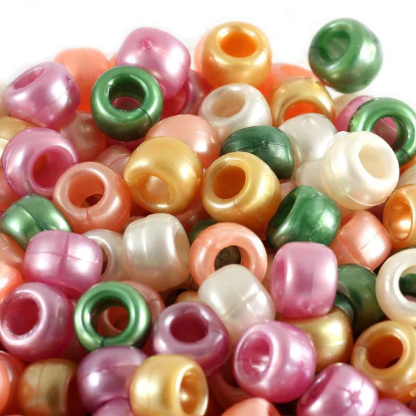Pony Beads Plastic Barrel 6x8mm, warm pearl mix