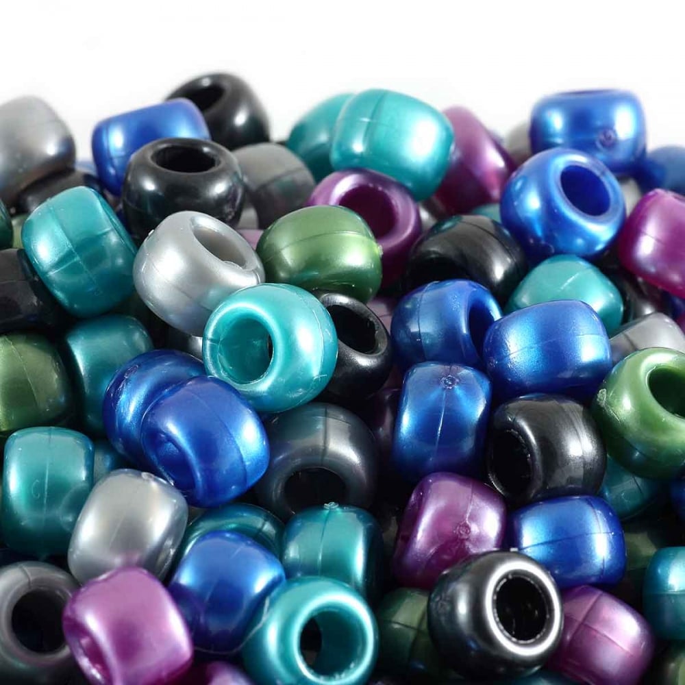 Pony Beads Plastic Barrel 6x8mm, cool pearl mix