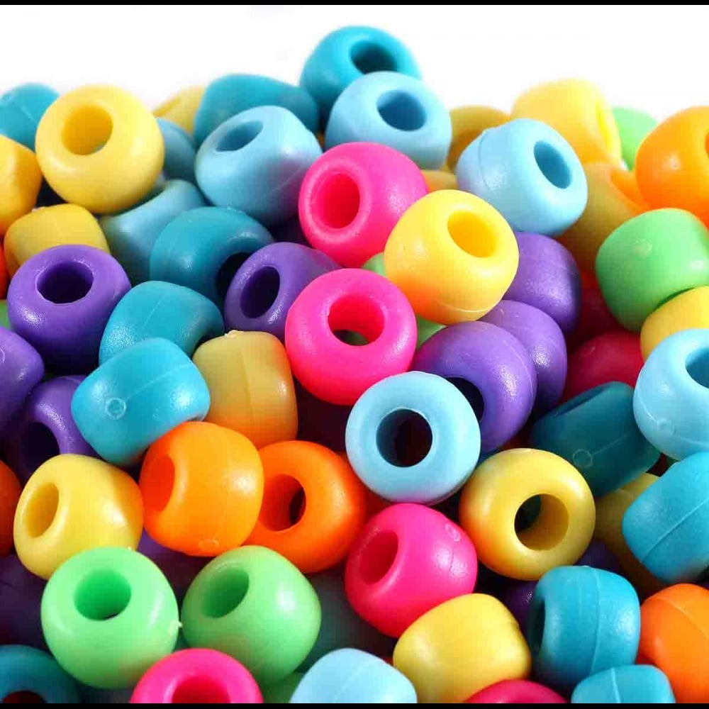 Pony Beads Plastic Barrel 6x8mm, frosted opaque mix
