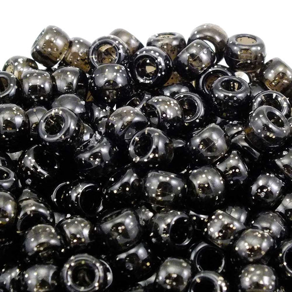 Pony Beads Plastic Barrel 6x8mm, glitter black
