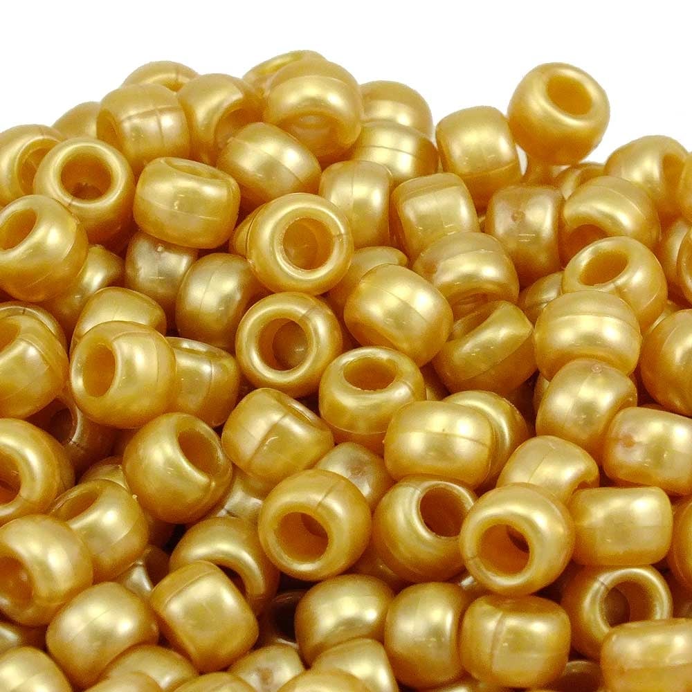 Pony Beads Plastic Barrel 6x8mm, pearl gold