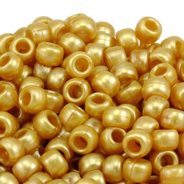 Pony Beads Plastic Barrel 6x8mm, pearl gold