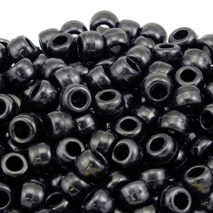 Pony Beads Plastic Barrel 6x8mm, pearl black