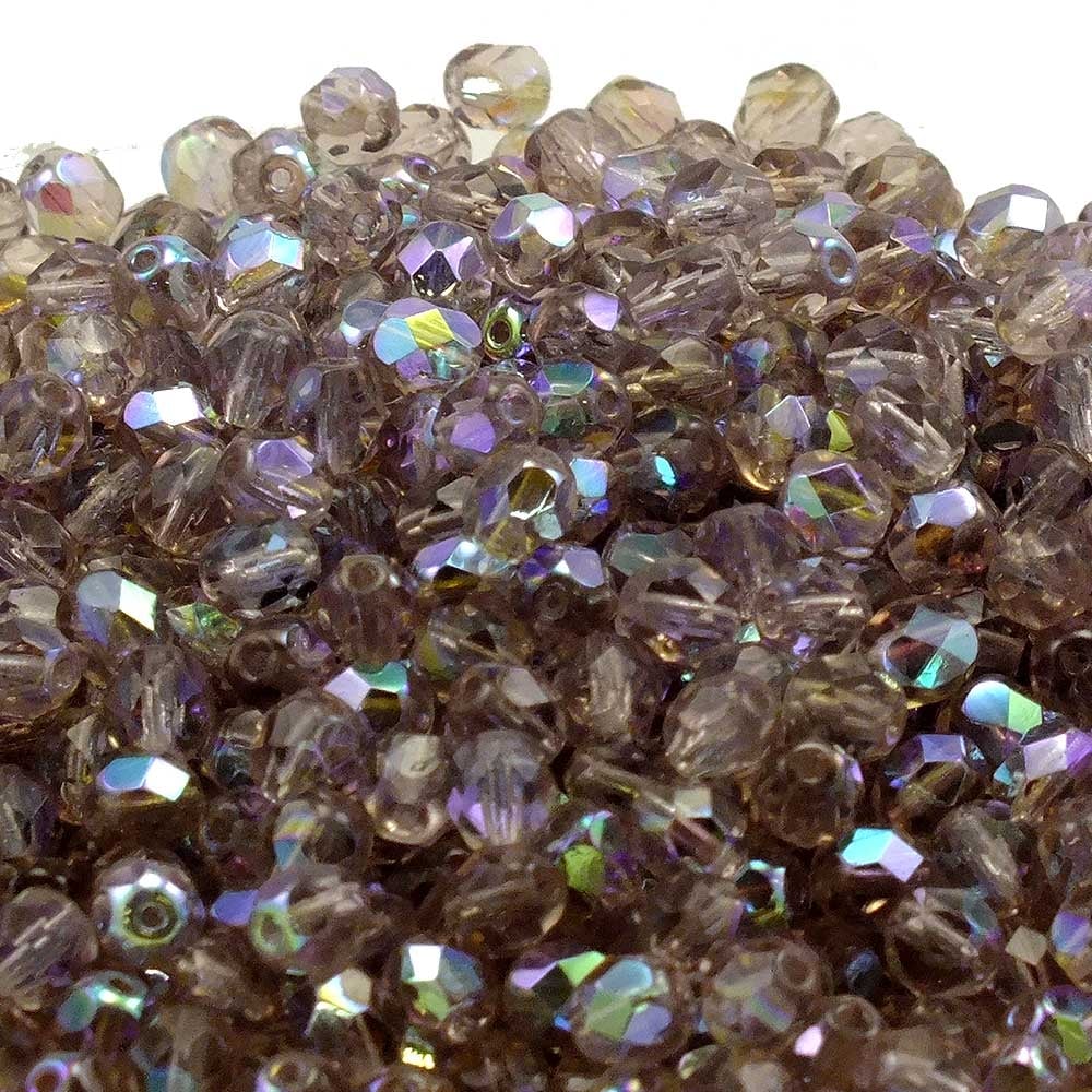 6mm Czech Faceted Round Glass Bead, light amethyst AB