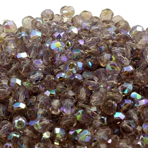 6mm Czech Faceted Round Glass Bead, light amethyst AB