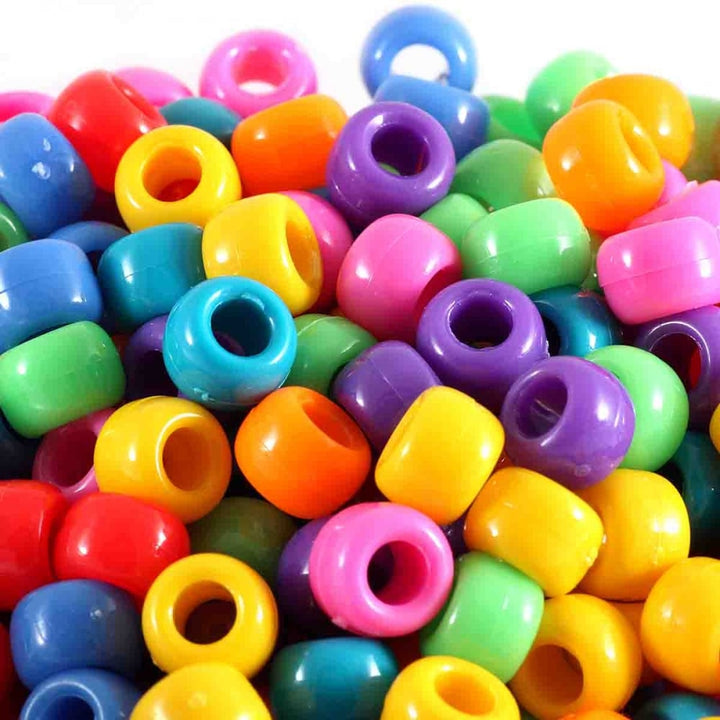 Pony Beads Plastic Barrel 6x8mm, circus opaque mix