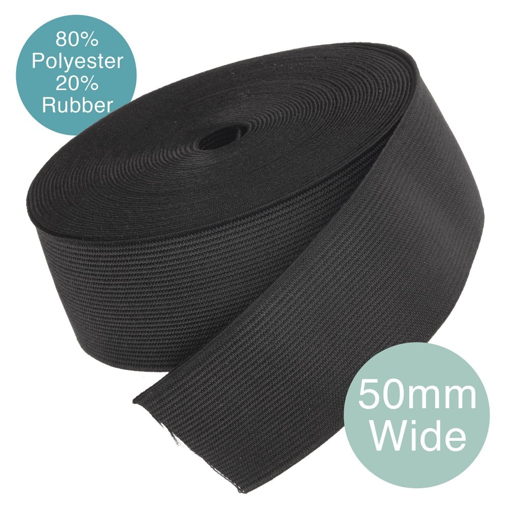 50mm (2 inch) Wide Flat Woven Elastic, black, additional photo
