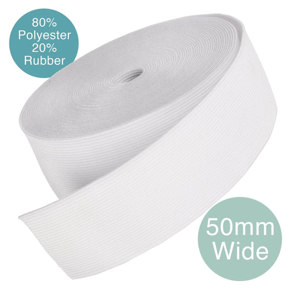 50mm (2 inch) Wide Flat Woven Elastic, white