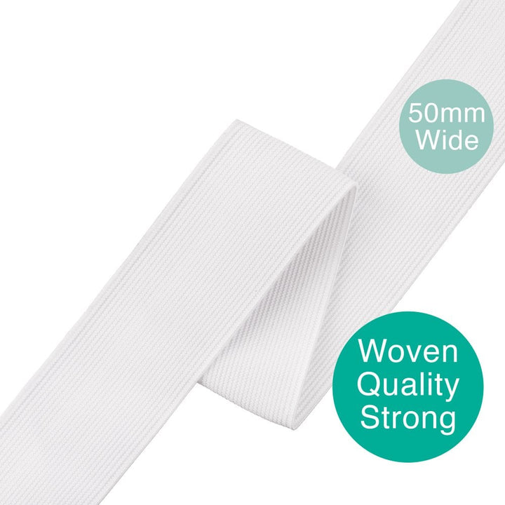 50mm (2 inch) Wide Flat Woven Elastic, white, additional photo