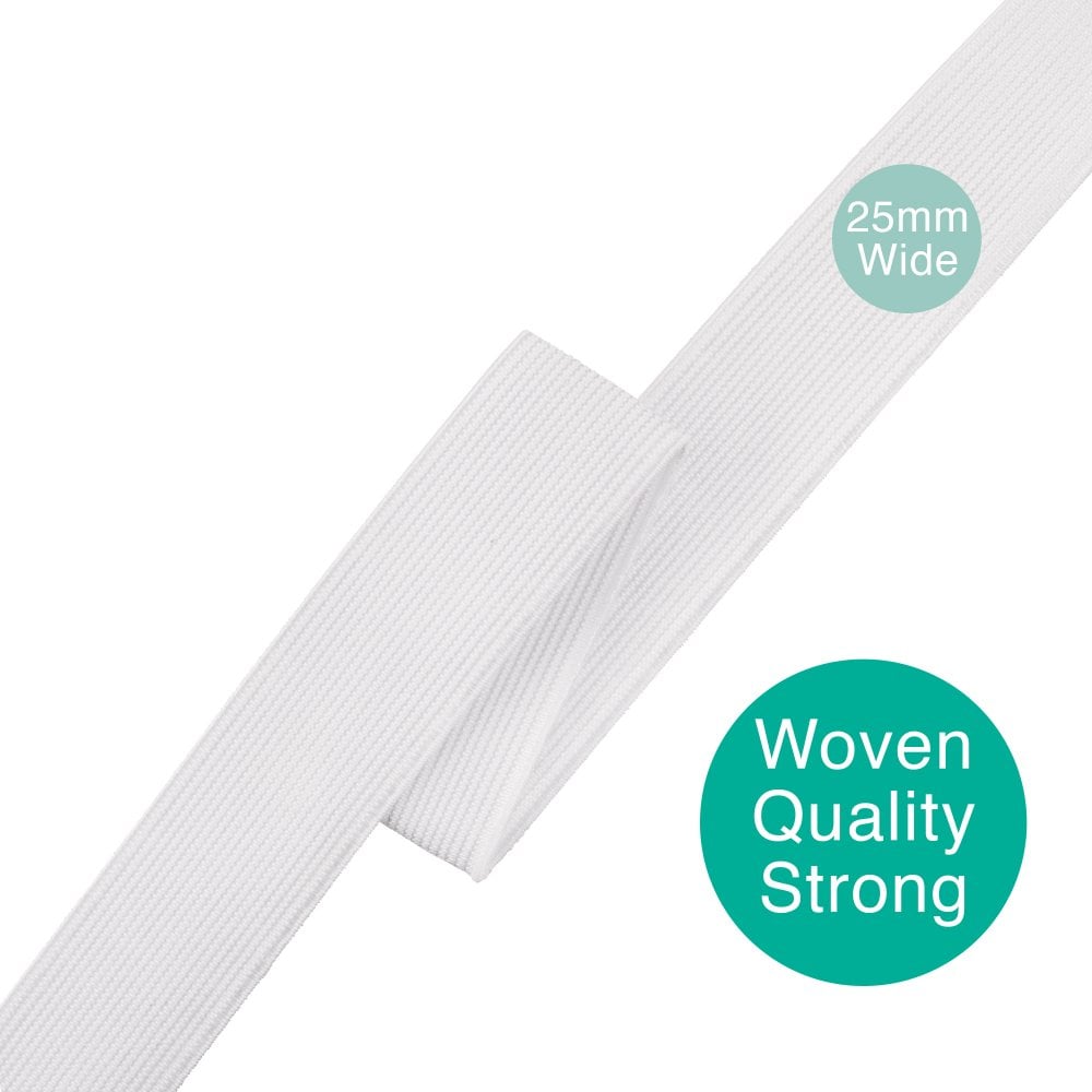 25mm (1 inch) Wide Flat Woven Elastic, white, additional photo