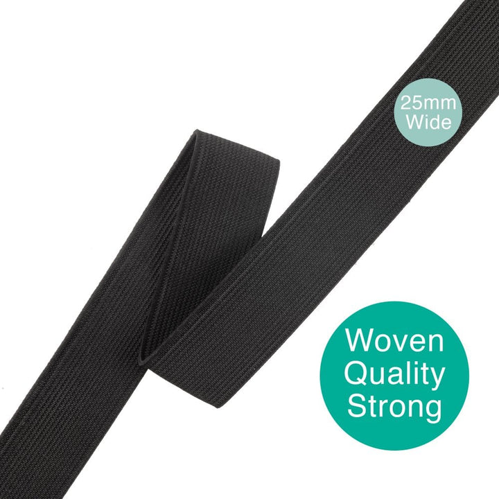 25mm (1 inch) Wide Flat Woven Elastic, black, additional photo