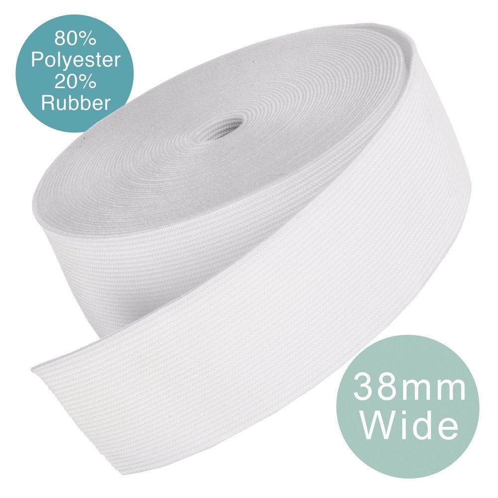 38mm (1.5 inch) Wide Flat Woven Elastic, white