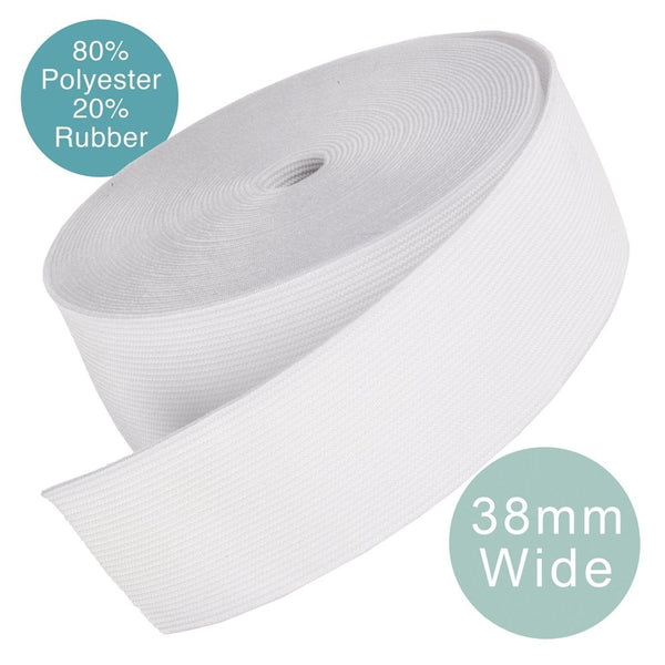 38mm (1.5 inch) Wide Flat Woven Elastic, white