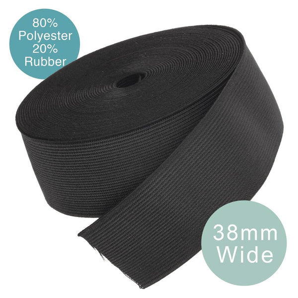 38mm (1.5 inch) Wide Flat Woven Elastic, black