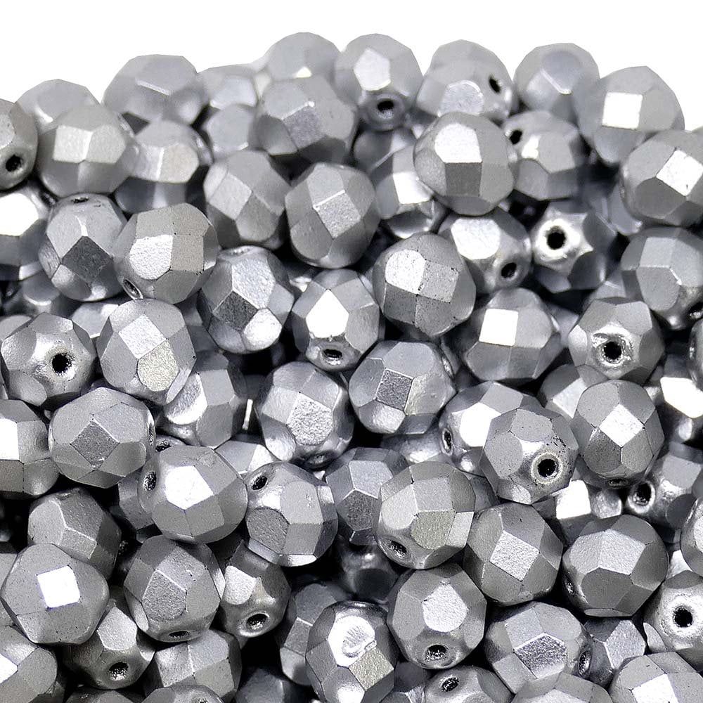 6mm Czech Faceted Round Glass Bead, matte metallic silver