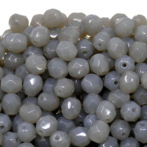 6mm Czech Faceted Round Glass Bead, opaque grey