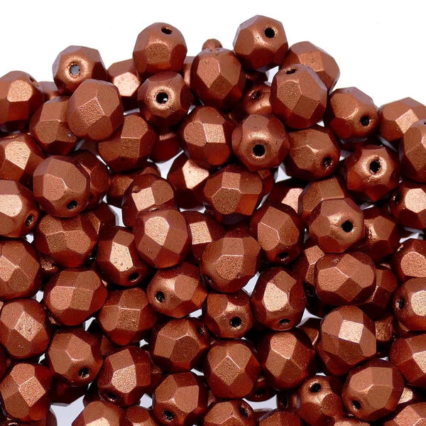 6mm Czech Faceted Round Glass Bead, matte metallic dk copper